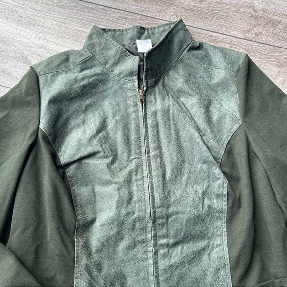 Avon  Olive Green Knit Sleeves Leather Jacket Full Zip - Picture 6 of 16